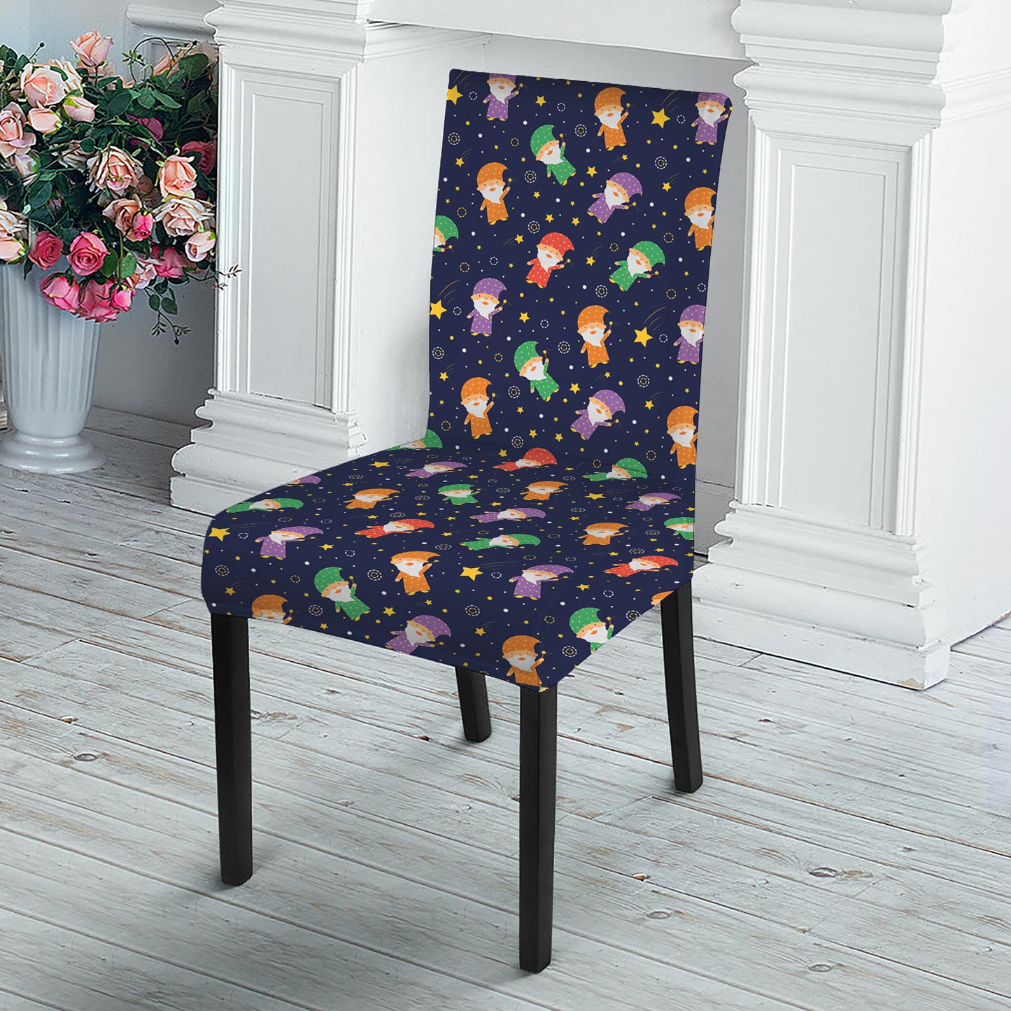 Cute Wizard Pattern Print Dining Chair Slipcover