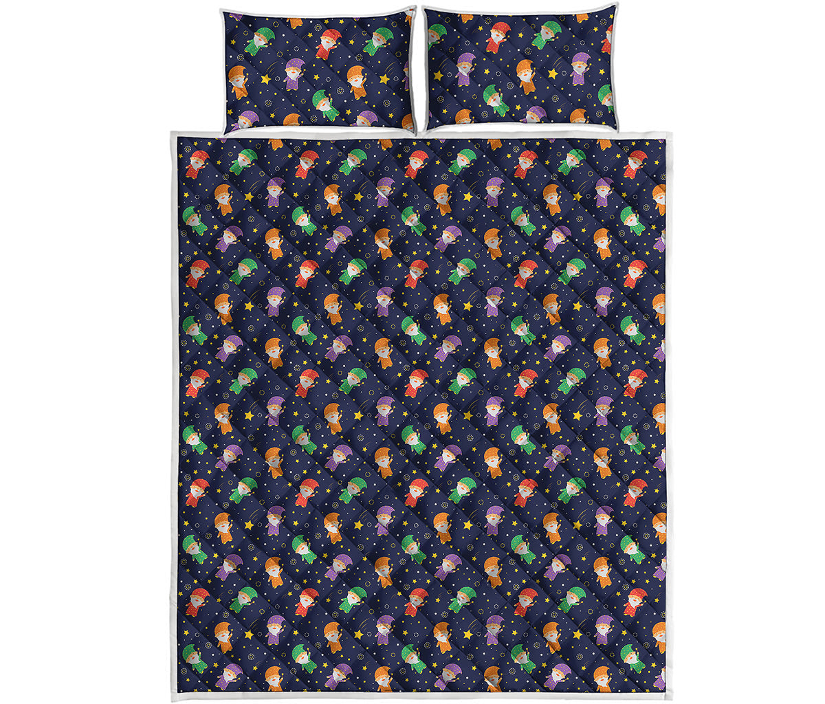 Cute Wizard Pattern Print Quilt Bed Set