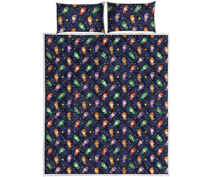 Cute Wizard Pattern Print Quilt Bed Set