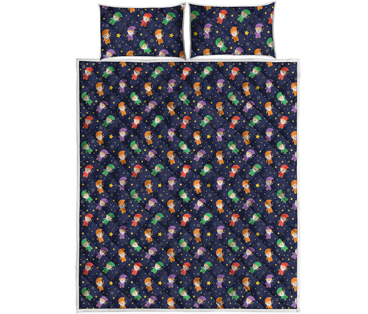 Cute Wizard Pattern Print Quilt Bed Set