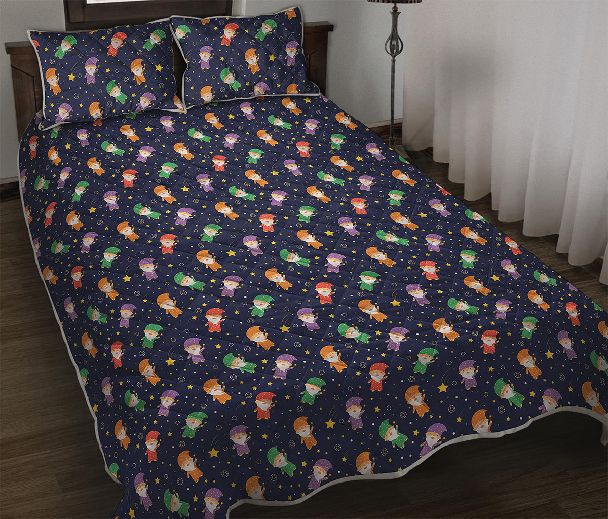 Cute Wizard Pattern Print Quilt Bed Set