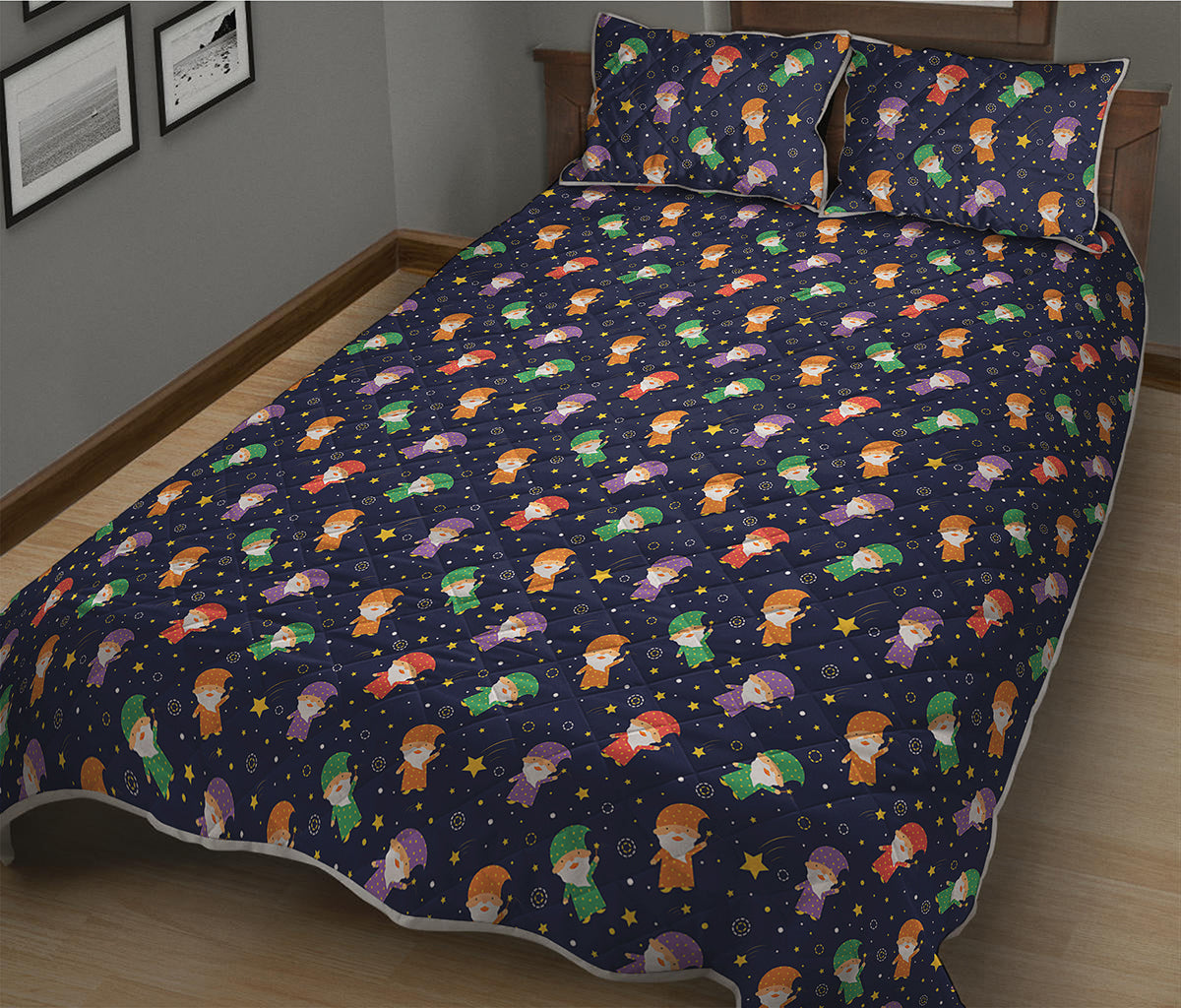 Cute Wizard Pattern Print Quilt Bed Set