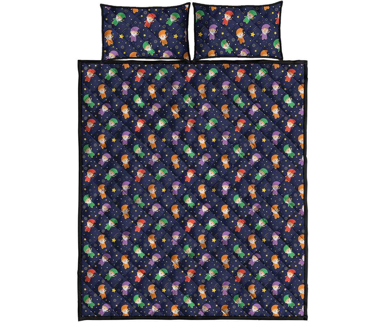 Cute Wizard Pattern Print Quilt Bed Set
