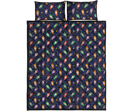 Cute Wizard Pattern Print Quilt Bed Set