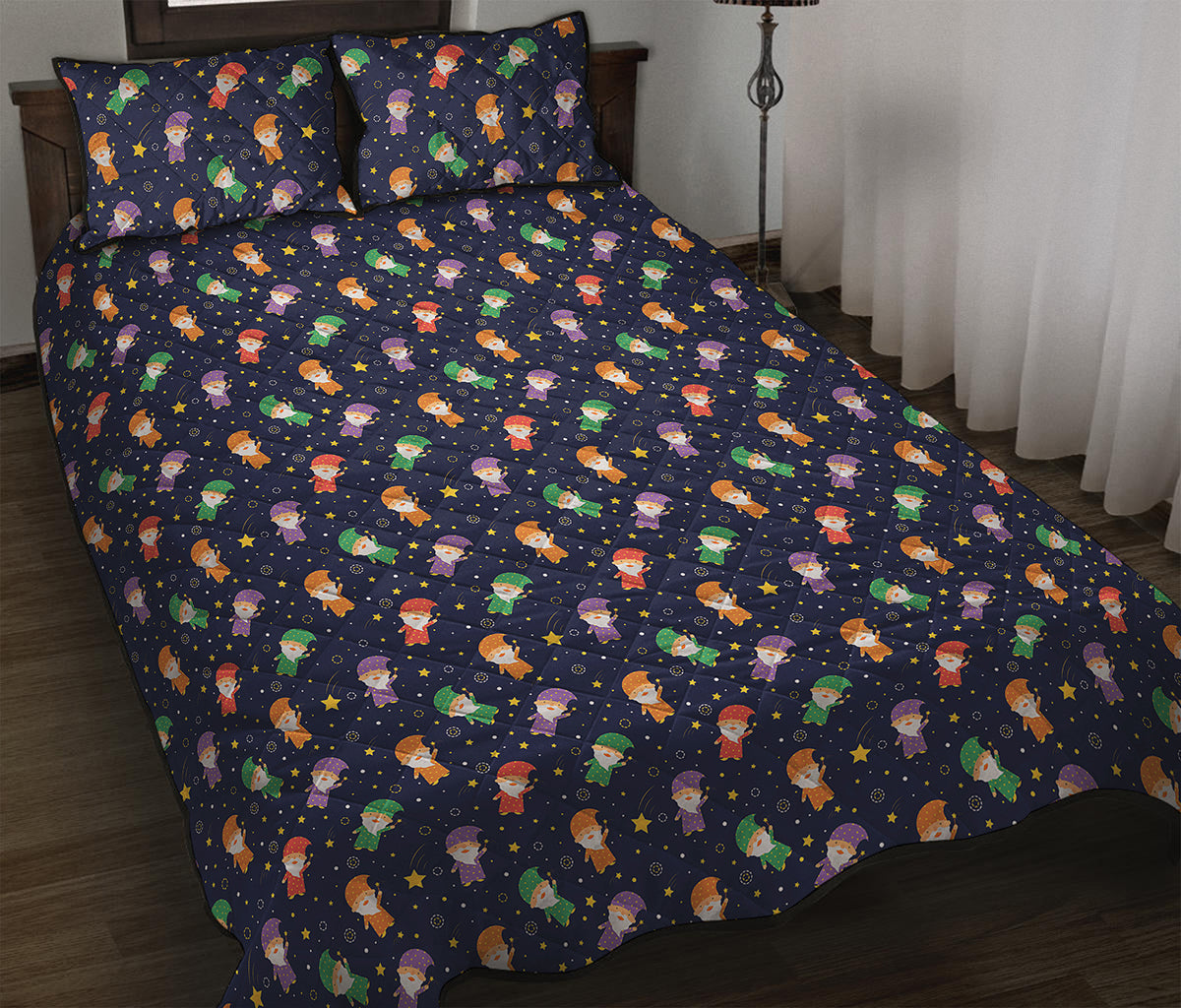 Cute Wizard Pattern Print Quilt Bed Set