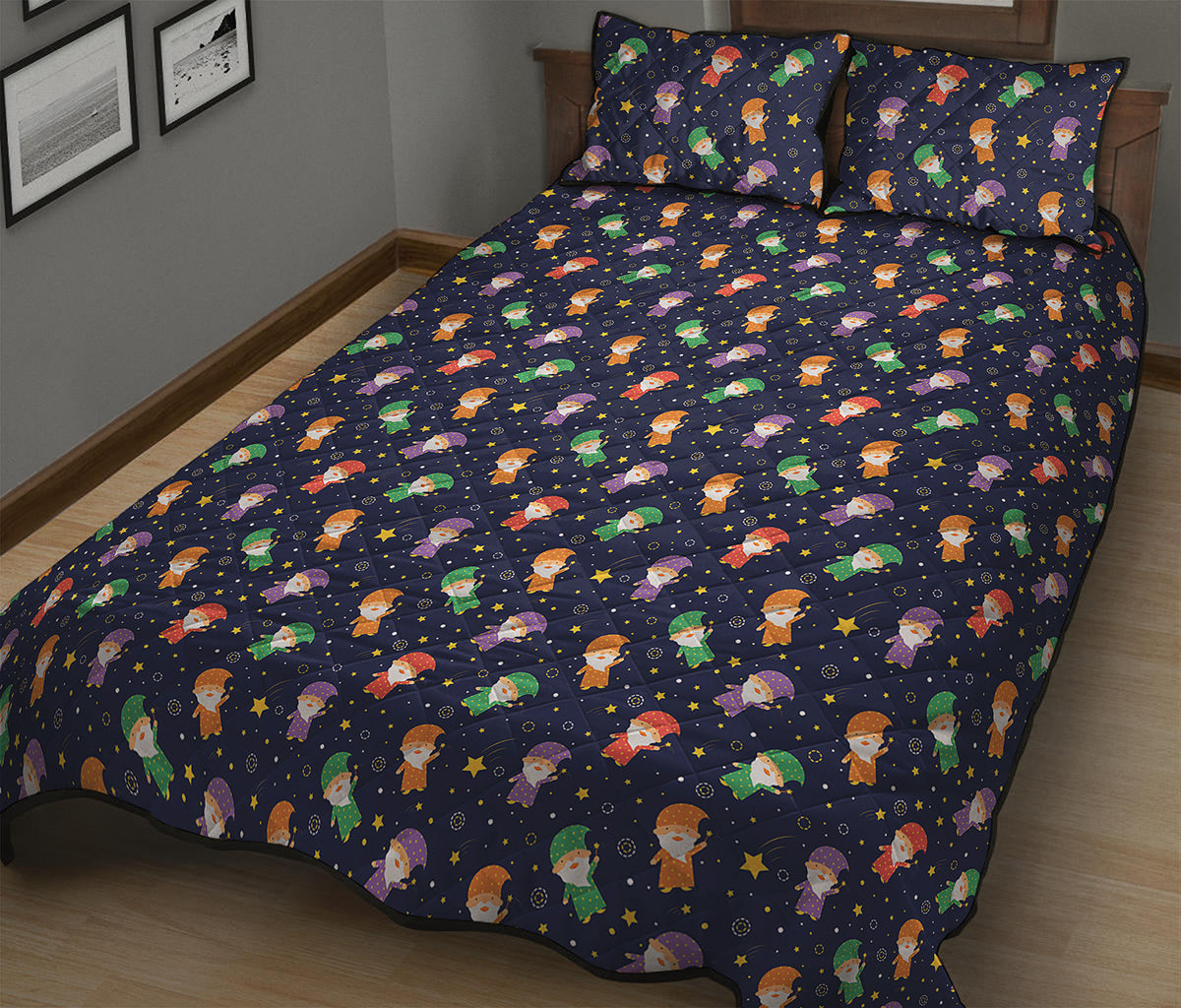 Cute Wizard Pattern Print Quilt Bed Set