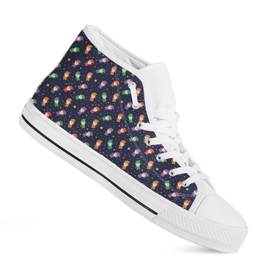 Cute Wizard Pattern Print White High Top Shoes