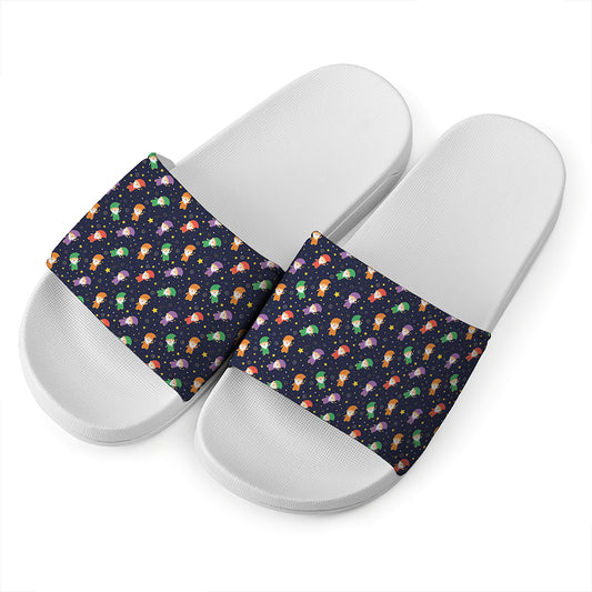 Cute Wizard Pattern Print White Slide Sandals