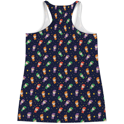Cute Wizard Pattern Print Women's Racerback Tank Top