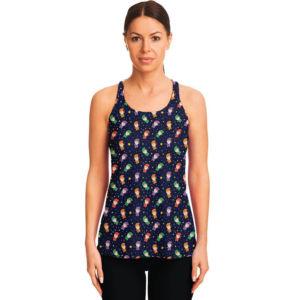 Cute Wizard Pattern Print Women's Racerback Tank Top