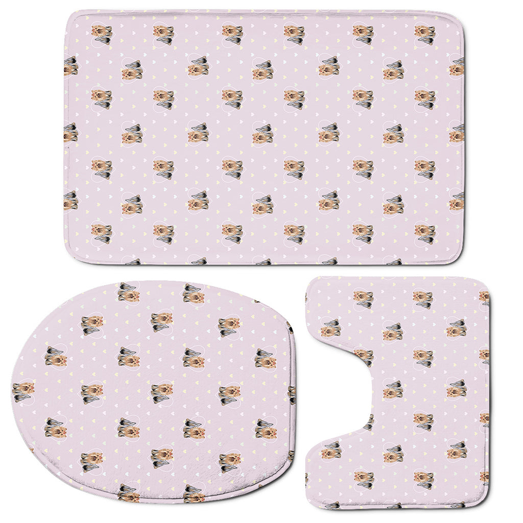 Cute Yorkshire Terrier Pattern Print 3 Piece Bath Mat Set