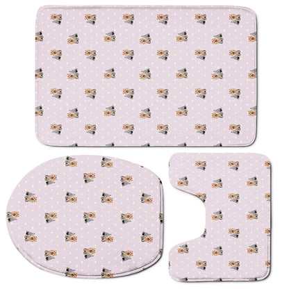 Cute Yorkshire Terrier Pattern Print 3 Piece Bath Mat Set