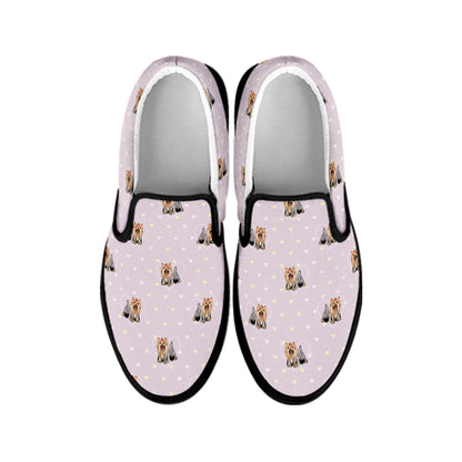 Cute Yorkshire Terrier Pattern Print Black Slip On Shoes
