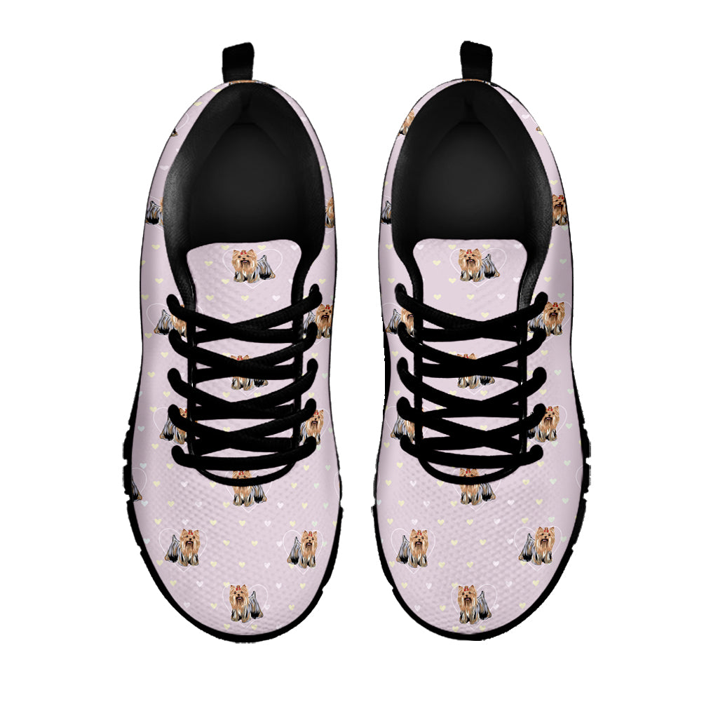 Cute Yorkshire Terrier Pattern Print Black Sneakers