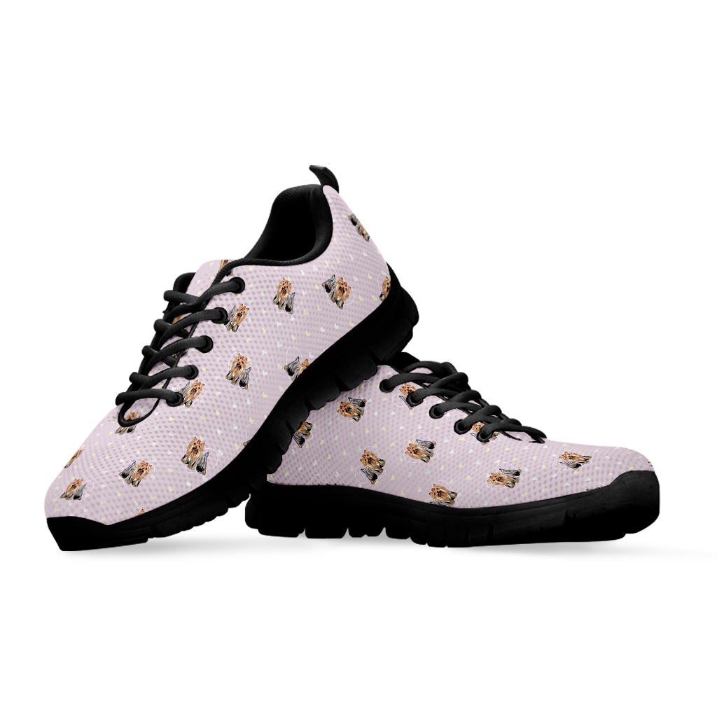 Cute Yorkshire Terrier Pattern Print Black Sneakers