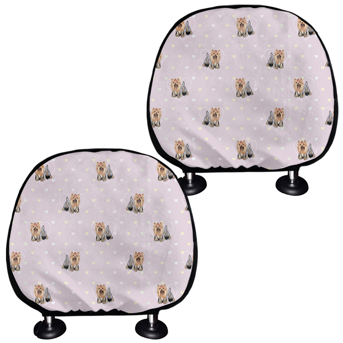 Cute Yorkshire Terrier Pattern Print Car Headrest Covers