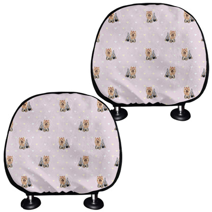 Cute Yorkshire Terrier Pattern Print Car Headrest Covers