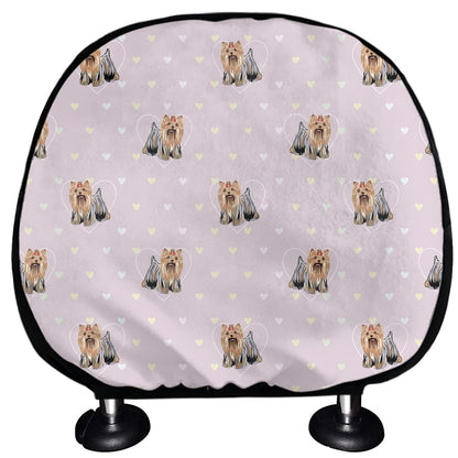 Cute Yorkshire Terrier Pattern Print Car Headrest Covers
