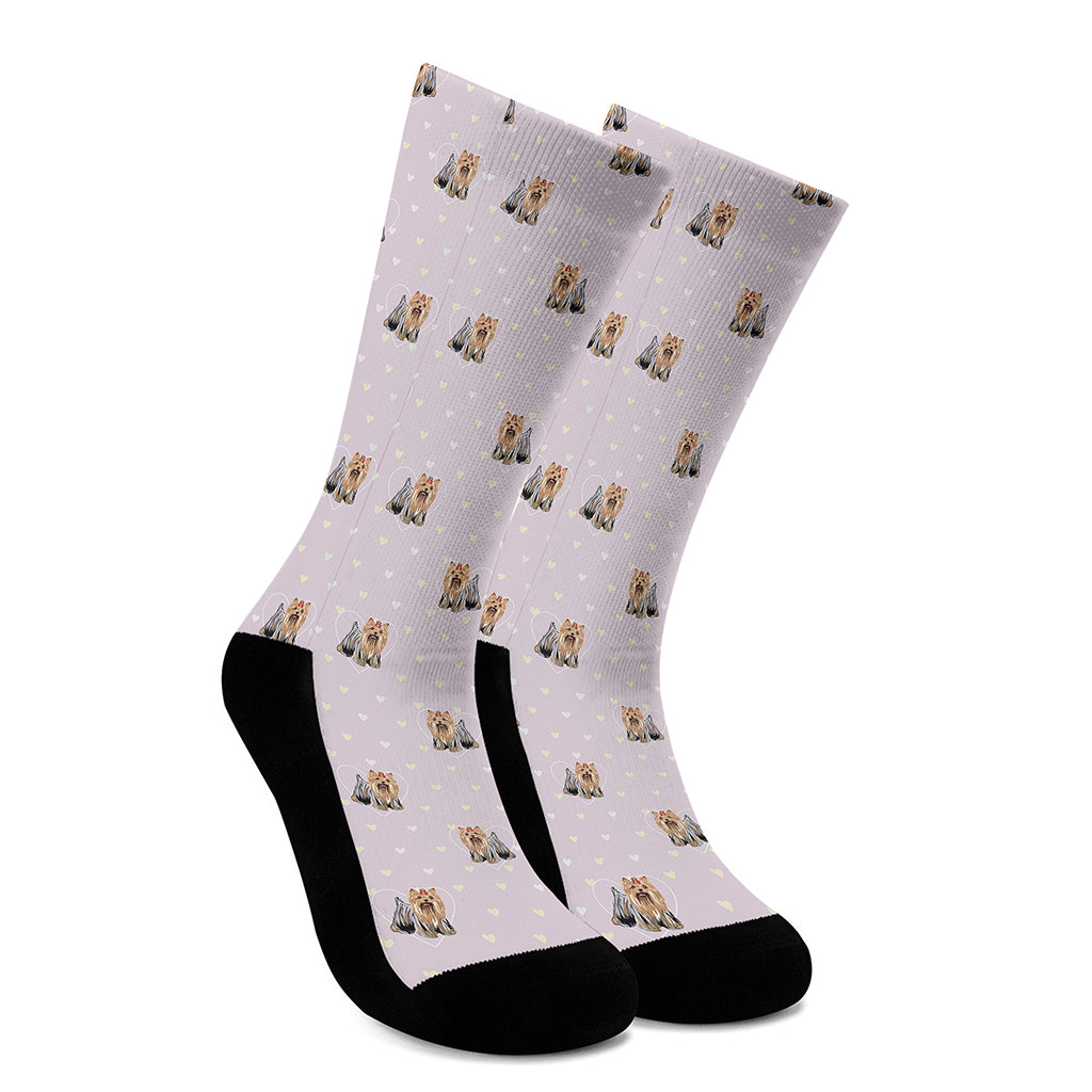 Cute Yorkshire Terrier Pattern Print Crew Socks