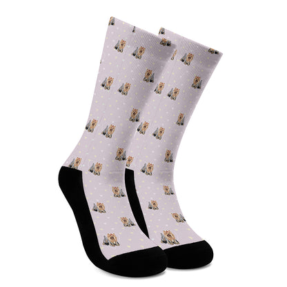 Cute Yorkshire Terrier Pattern Print Crew Socks