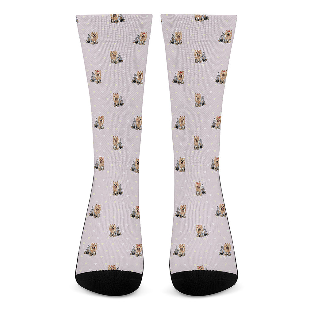 Cute Yorkshire Terrier Pattern Print Crew Socks