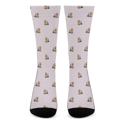 Cute Yorkshire Terrier Pattern Print Crew Socks