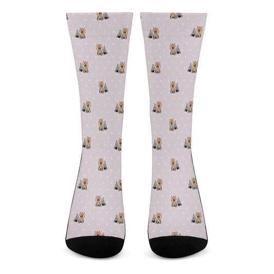 Cute Yorkshire Terrier Pattern Print Crew Socks