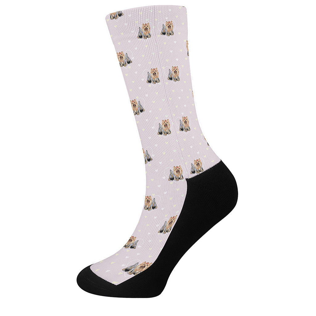 Cute Yorkshire Terrier Pattern Print Crew Socks