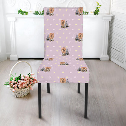 Cute Yorkshire Terrier Pattern Print Dining Chair Slipcover