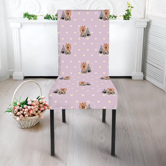 Cute Yorkshire Terrier Pattern Print Dining Chair Slipcover