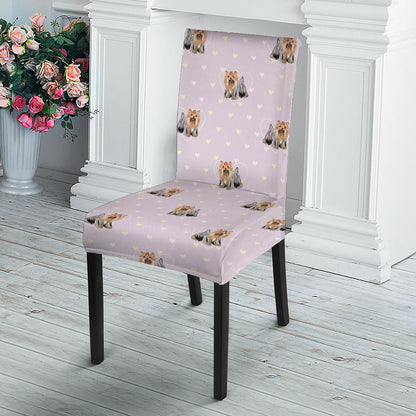 Cute Yorkshire Terrier Pattern Print Dining Chair Slipcover