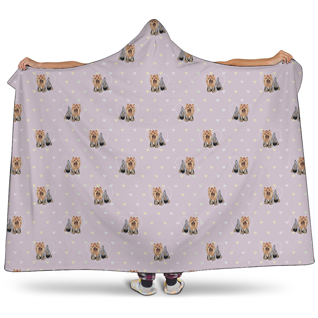Cute Yorkshire Terrier Pattern Print Hooded Blanket