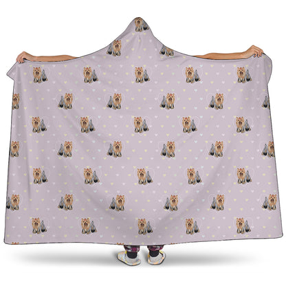 Cute Yorkshire Terrier Pattern Print Hooded Blanket