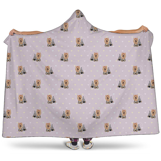 Cute Yorkshire Terrier Pattern Print Hooded Blanket