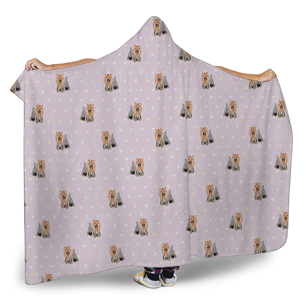 Cute Yorkshire Terrier Pattern Print Hooded Blanket