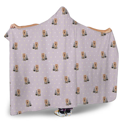 Cute Yorkshire Terrier Pattern Print Hooded Blanket