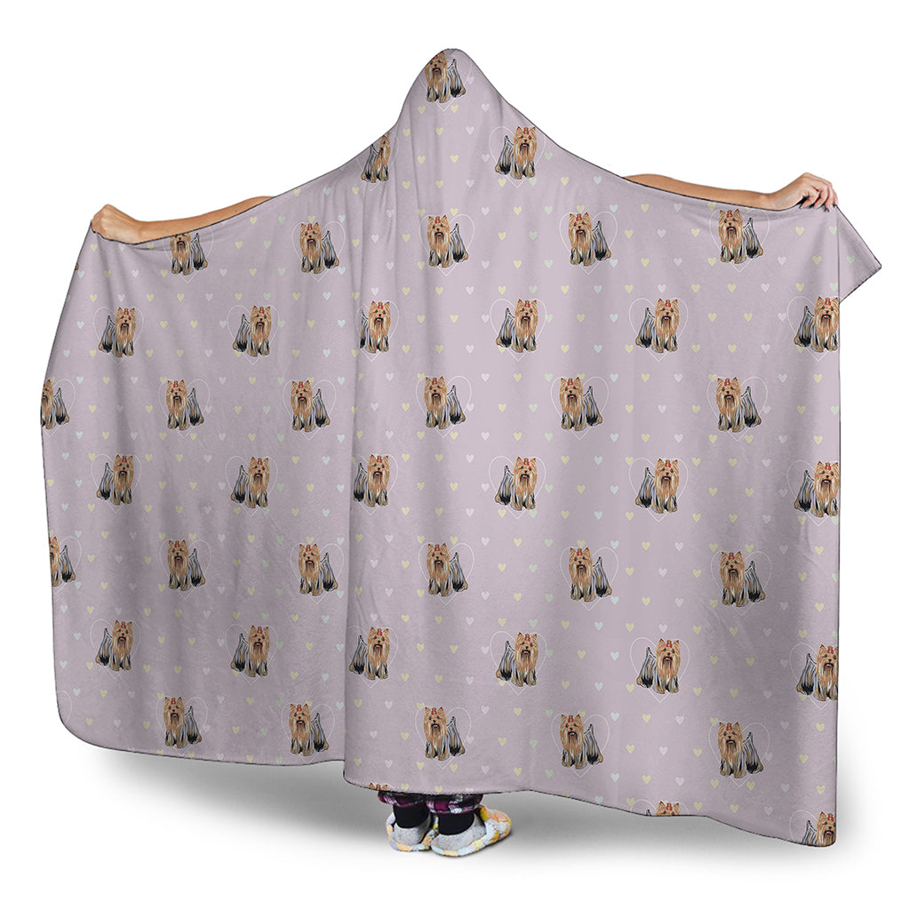 Cute Yorkshire Terrier Pattern Print Hooded Blanket