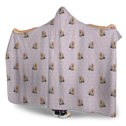 Cute Yorkshire Terrier Pattern Print Hooded Blanket