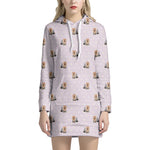 Cute Yorkshire Terrier Pattern Print Hoodie Dress