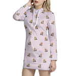 Cute Yorkshire Terrier Pattern Print Hoodie Dress
