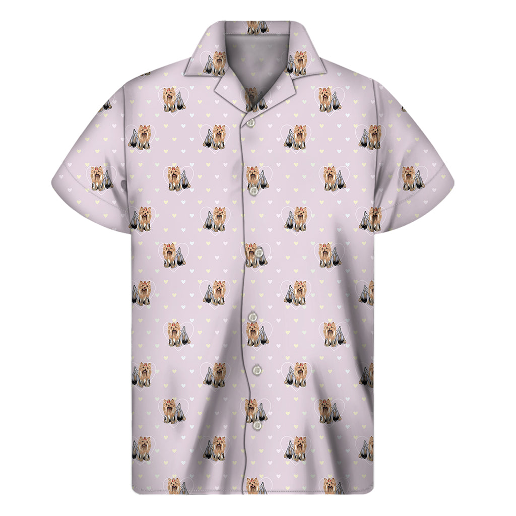 Cute Yorkshire Terrier Pattern Print Men's Short Sleeve Shirt