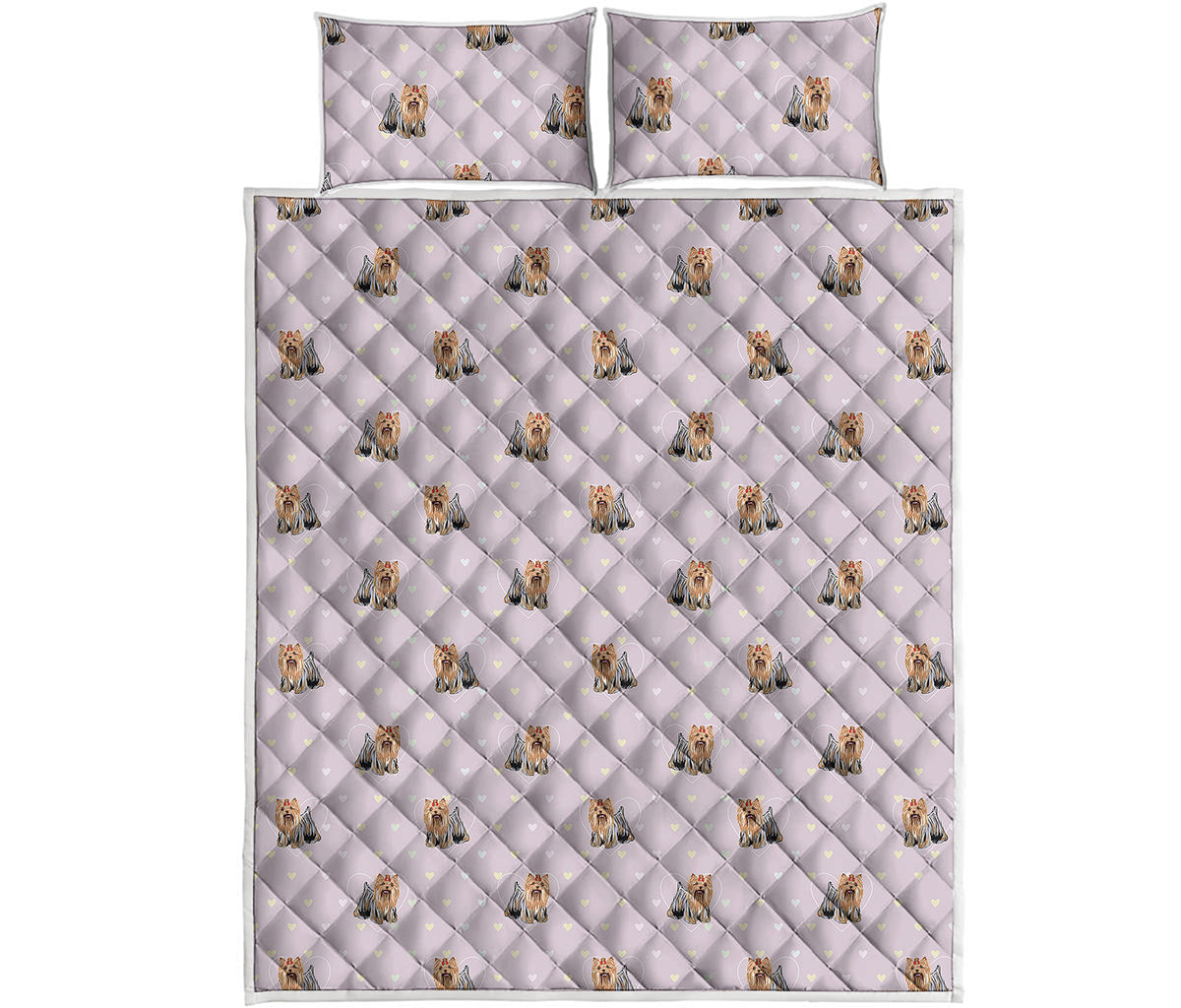 Cute Yorkshire Terrier Pattern Print Quilt Bed Set