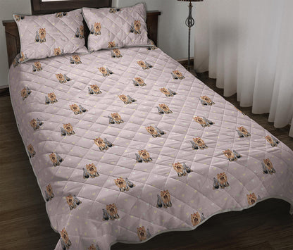 Cute Yorkshire Terrier Pattern Print Quilt Bed Set