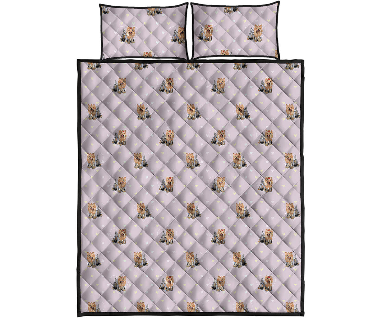 Cute Yorkshire Terrier Pattern Print Quilt Bed Set