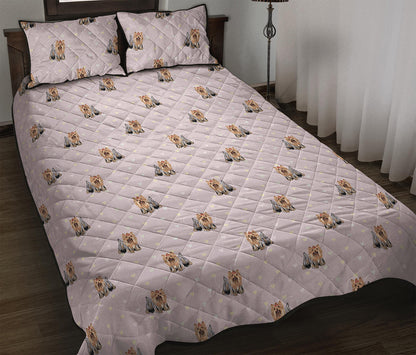 Cute Yorkshire Terrier Pattern Print Quilt Bed Set