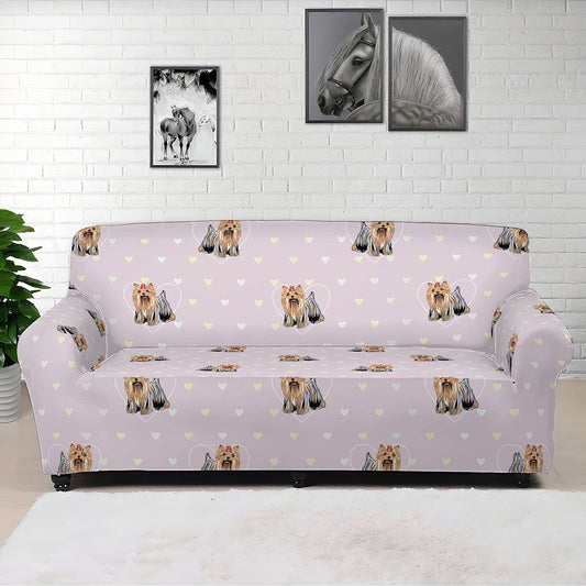Cute Yorkshire Terrier Pattern Print Sofa Cover