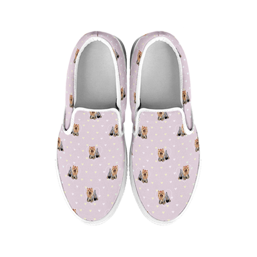Cute Yorkshire Terrier Pattern Print White Slip On Shoes