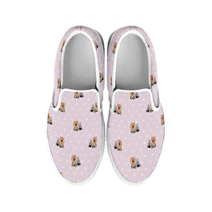 Cute Yorkshire Terrier Pattern Print White Slip On Shoes