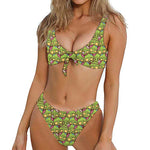 Cute Zombie Pattern Print Front Bow Tie Bikini