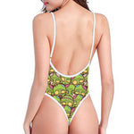 Cute Zombie Pattern Print One Piece High Cut Swimsuit